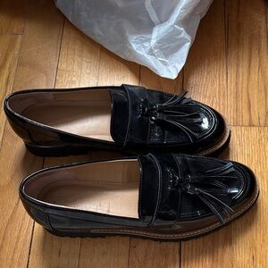 Black Patent Leather Franco Sarto Carney Loafers with Tassels size 6.5